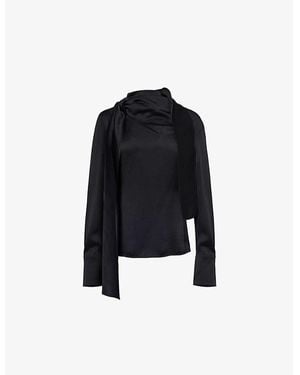 Givenchy Bow Draped Woven-Blend Blouse - Black