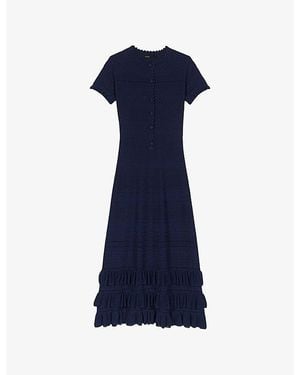 Maje Ruffled Knitted Maxi Dress - Blue