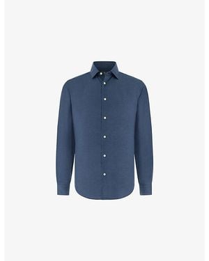 BOGGI Long-Sleeve Regular-Fit Linen-Blend Shirt - Blue