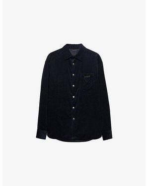 Prada Logo-Embellished Padded Corduroy Cotton And Cashmere Shirt - Blue