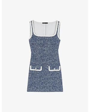 Maje Square-Neck Tweed Cotton-Blend Mini Dress - Blue