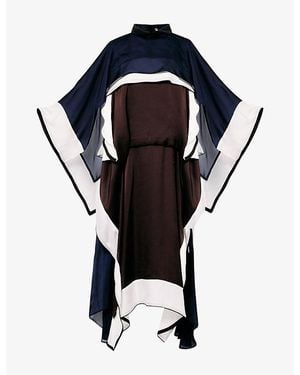 Sacai Layered Cape Satin And Chiffon Midi Dress - Black