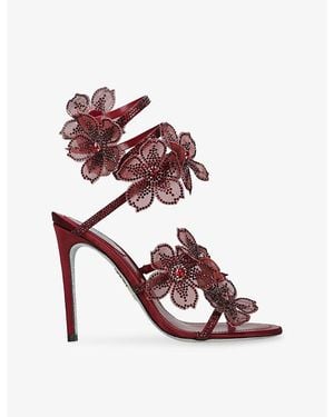 Rene Caovilla Floral Cleo 105 Satin Heeled Sandals - Purple