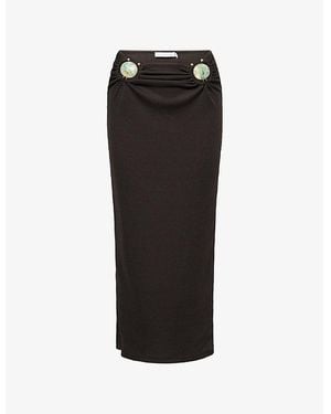 Christopher Esber Stone-Embellished Ruched Stretch-Woven Midi Skirt - Black