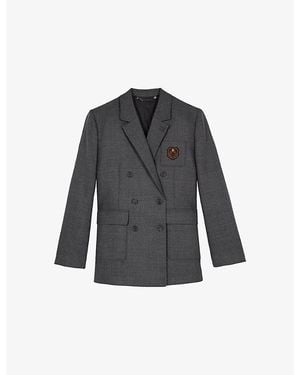 The Kooples Crest Double-Breasted Wool Blazer - Grey