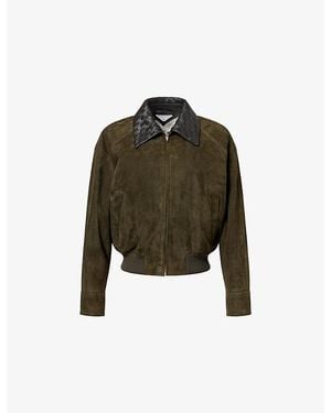 Bottega Veneta Contrast-Collar Relaxed-Fit Suede Jacket - Green