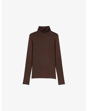 Maje Roll-Neck Long-Sleeved Jersey Top - Brown