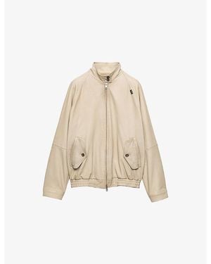 Prada Stand-Collar Nappa Leather Blouson Jacket - Natural