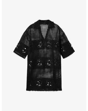 AllSaints Kyra Open-Neck Crochet Mini Dress - Black