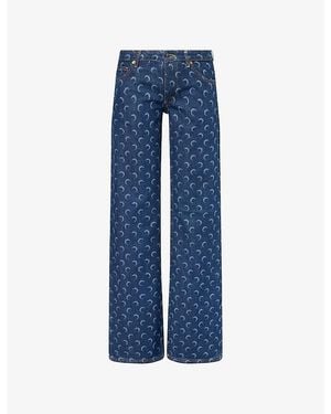 Marine Serre Logo-Print Flare-Leg Denim Jeans - Blue
