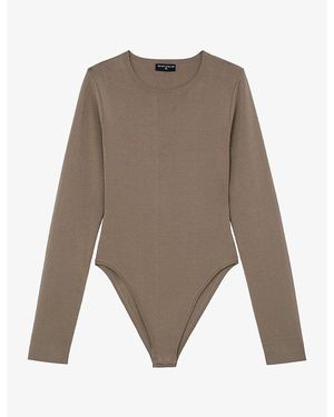 Reiss X Atelier Zafia Long-Sleeve Silk And Jersey-Blend Bodysuit - Brown