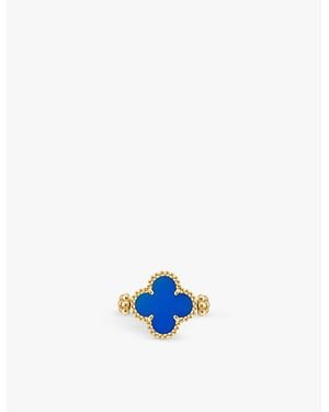 Van Cleef & Arpels Vintage Alhambra 18Ct- Diamond And Agate Reversible Ring - Blue