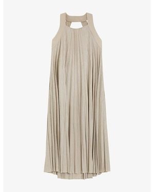 BOSS Pleated Halterneck Stretch-Jersey Midi Dress - Natural