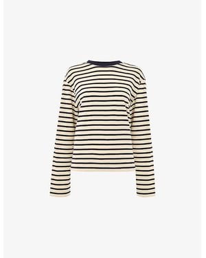 Whistles Striped Long-Sleeve Cotton T-Shirt - White