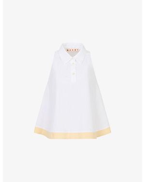 Marni Sleeveless Cotton-Poplin Polo Top - White