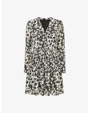 Whistles Riley Floral-Print Shirred Woven Mini Dress - White