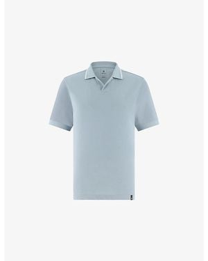 BOGGI Contrast-Trim Open-Collar Cotton-Blend Piqué Polo Shirt - Blue