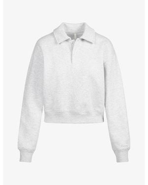 Skims Logo Cotton-Fleece Polo Sweatshirt - White