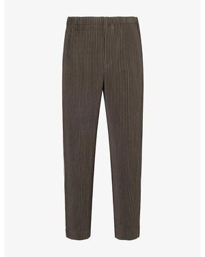 Homme Plissé Issey Miyake Striped Pleated Knit Trousers - Grey