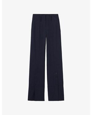Claudie Pierlot Straight-Leg Ankle-Slit Wool-Blend Trousers - Blue