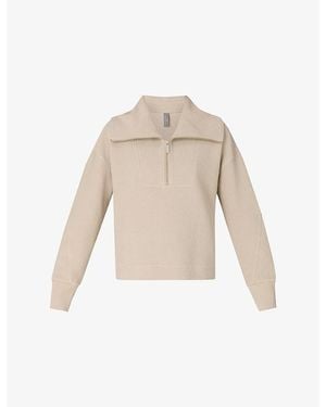 Sweaty Betty Peaceful Half-Zip Ribbed Stretch-Cotton Sweatshirt - Natural