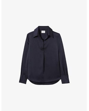 Claudie Pierlot Open-Collar Long-Sleeved Satin Blouse - Blue