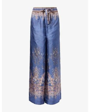 Zimmermann Valiant Wide-Leg Silk Pants - Blue