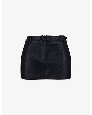 Mistress Rocks Belted Faux-Leather Mini Skirt - Black