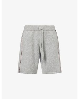 The Elder Statesman Glacier Contrast-Piping Cashmere Shorts - Grey