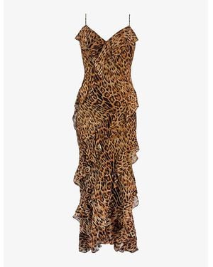 Ro&zo Kirstee Leopard-Print Ruffle-Trim Woven Maxi Dress - Brown