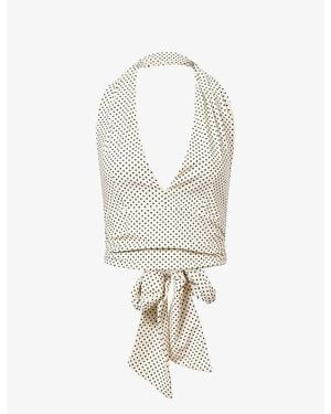 Hunza G Polka-Dot Halterneck Stretch-Woven Top - White