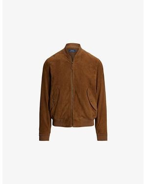 Polo Ralph Lauren Flight Polo-Pony Embroidered Suede Bomber Jacket - Brown