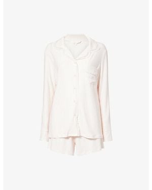 THE NAP CO Ribbed Long-Sleeve & Shorts Modal-Jersey Pajama Set - White