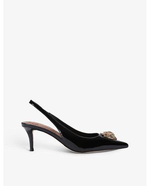 Kurt Geiger Belgravia Crystal-Embellished Eagle-Head Patent Sling Back Sandals - Black