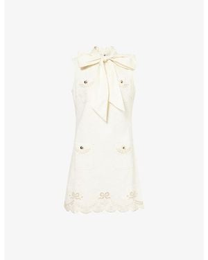 Self-Portrait Broderie Embroidered Denim Mini Dress - White