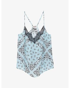 Zadig & Voltaire Cespa V-Neck Bandana-Print Woven Cami - Blue