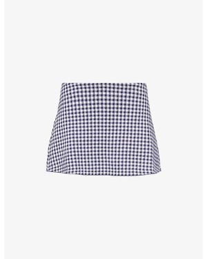 GOOD AMERICAN The Keepsake Gingham-Print Knitted Mini Skort - Blue