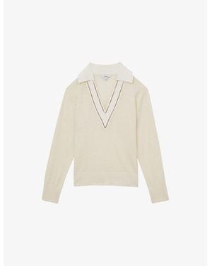 Reiss Nina Collared Wool Cricket Jumper - White