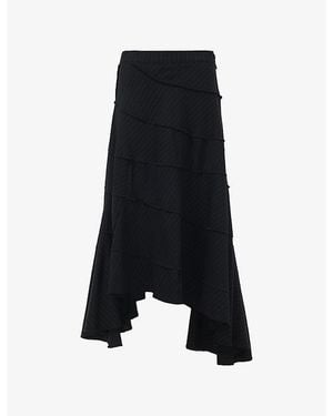 eem Asymmetric-Hem Panelled Woven Midi Skirt - Black