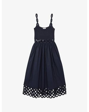 Reiss Rita Cut-Out Knitted And Cotton Midi Dress - Blue