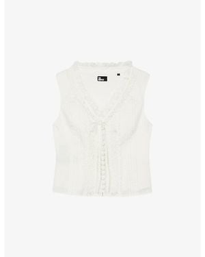 The Kooples Sleeveless V-Neck Cotton Top - White