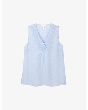 The White Company The Company Happy Sleeveless Pintuck Linen Top - Blue