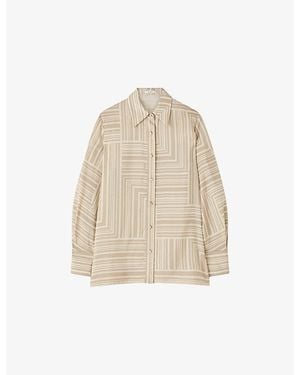 JOSEPH Atlan Grid-Print Silk Shirt - Natural