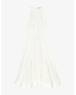 Sandro Sleeveless Lace-Trim Linen-Blend Maxi Dress - White