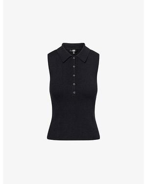 PAIGE Vesta Polo-Collar Ribbed Knitted Top - Blue