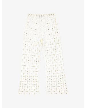 Maje Sequin-Embellished Wide-Leg Crochet Trousers - White