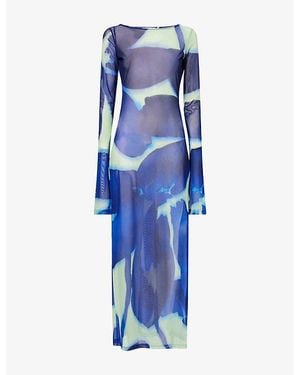 Rat & Boa Santino Long-Sleeve Stretch-Mesh Maxi Dress - Blue