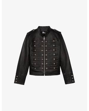 The Kooples Heritage-Button Leather Jacket - Black