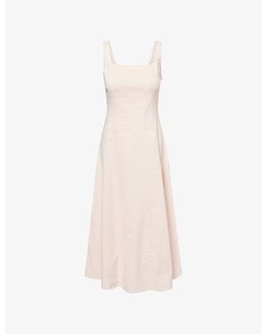 Theory Seamed Square-Neck Linen-Blend Midi Dress - Pink