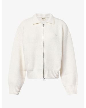 ADANOLA Logo-Embroidered Collared Cotton-Knit Bomber Jacket - White